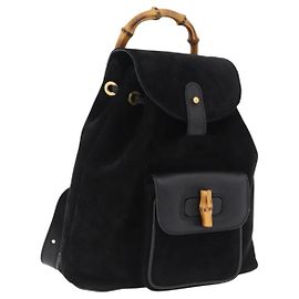 GUCCI Bamboo Rucksack Wildleder Schwarz Goldfarben 003 1705 0030 Auth 204642A