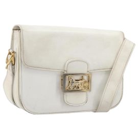 Céline CELINE Schultertasche aus Leder Weiß Gold Auth ep15980