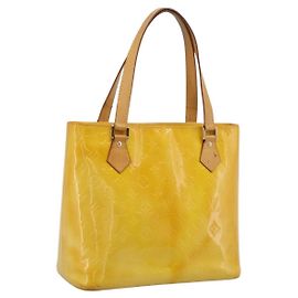 LOUIS VUITTON Monogram Vernis Houston Tasche Lime Yellow M91055 LV Auth ep16061