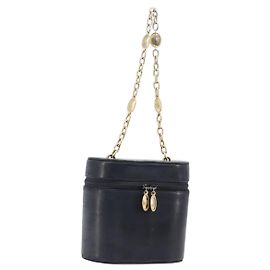 Borsa a mano con catena Christian Dior in pelle nera e oro Auth bs37240