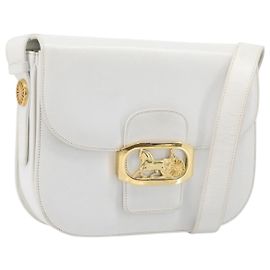 Céline CELINE Schultertasche aus Leder Weiß Gold Auth ep15998