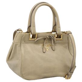 PRADA Hand Bag Leather 2way Beige Gold Auth 206241A