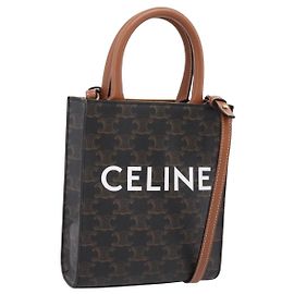 Céline CELINE Triomphe Mini Vertical Cabas Handtasche PVC 2way Schwarz Gold Auth ka6309M
