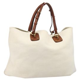 Bolso Tote BOTTEGA VENETA Canvas Beige Gold Auth ep15985