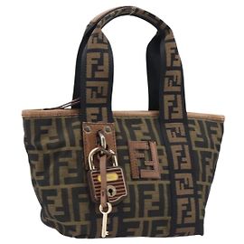 FENDI Zucca Canvas Handtasche Schwarz Goldfarben 7VA165 Auth gh2374
