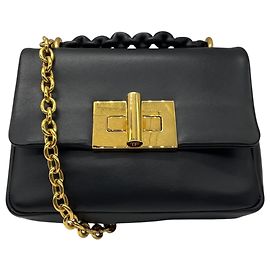 Tom Ford Black Leather Small Natalia Handbag with Gold Hardware