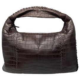 Borsa a tracolla hobo Bottega Veneta in pelle di coccodrillo marrone