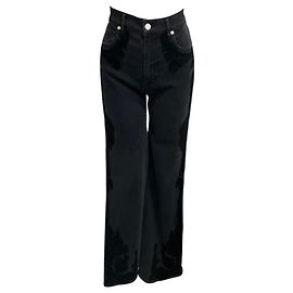 Veronica Beard Jeans Black Washed Onyx Crosbie High Rise Wide Leg Jeans with Tonal Embroidery