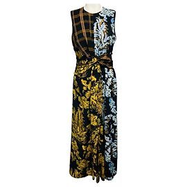 Autre Marque Vestido Lafayette 148 New York Golden Yellow Multi Mixed Media Twist Front