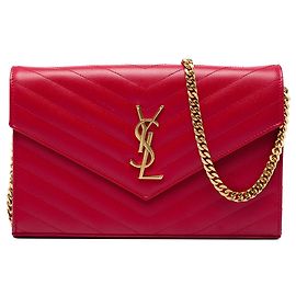 Autre Marque Borsa a tracolla portafoglio a busta Cassandre in pelle Grain De Poudre rossa Saint Laurent