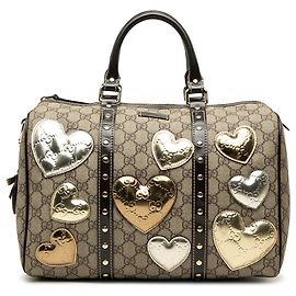 Beige Gucci Medium GG Supreme Guccissima Joy Boston Bag mit Herz-Patches