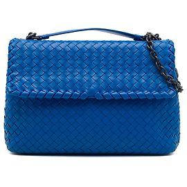 Borsa a tracolla Olimpia Medium in Nappa Intrecciato Blu Bottega Veneta
