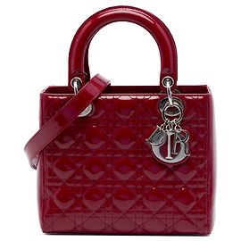 Autre Marque Borsa Lady Dior Medium in pelle vernice Cannage rossa