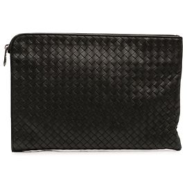 Bolsa de Mão Document Case Medium em Nappa Intrecciato Preta Bottega Veneta