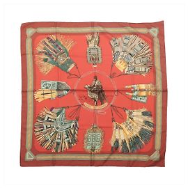 Hermès Carré 90 "CUIRS DU DESERT" Silk handkerchief in Red x Brown