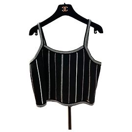 Camisola Chanel de cashmere preto com riscas verticais