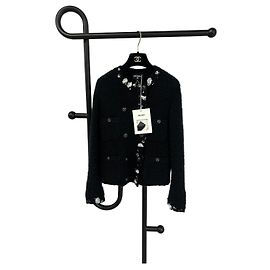 Chanel Black Cashmere Jacket with Camellia Embroidery