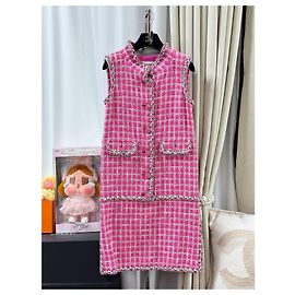 Chanel Rosa Tweed Westenkleid ärmellos
