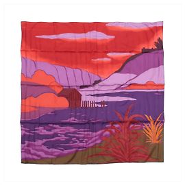 Hermès Carré 90 "AU BOUT DU MONDE" Lenço de seda Purple x Red