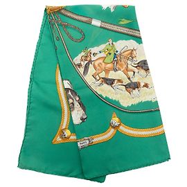 Foulard di seta Hermès Le Laisser Courre Verde 90 Scarves