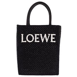 Bolsa Satchel Standard A5 em ráfia preta LOEWE