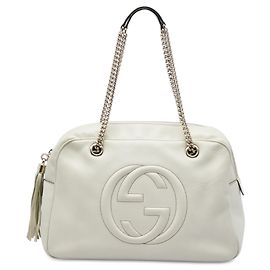 Borsa a tracolla Soho in pelle di vitello bianca Gucci con catena