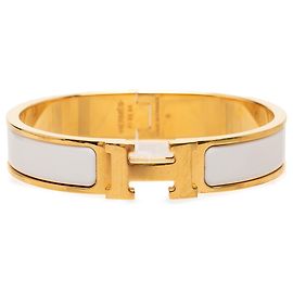 Pulsera Clic H PM estrecha de esmalte blanco Hermès