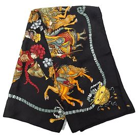 Foulard di seta Hermès Les Fetes Du Roi Soleil Nero 90 Scarves