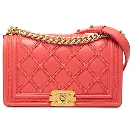 Bolsa Tiracolo Chanel Boy Flap Old Medium em pele de cordeiro costurada e tweed, rosa