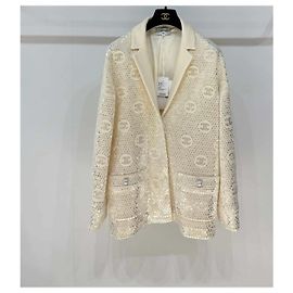 Chanel Beige Tweed Double-C Sequin Blazer