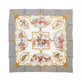 Hermès Carré 90 "LES CHEVAUX DES MOGHOLS" Lenço de seda em Cinza