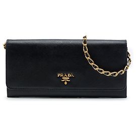 Borsa a tracolla Prada Saffiano Lux Wallet On Chain Nera