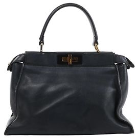 Borsa a mano in pelle Fendi PEEKABOO REGULAR Blu Navy 8BN290