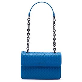 Borsa a tracolla con patta doppia Bottega Veneta in Nappa Intrecciato blu
