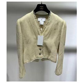 Chanel Tweed Jacke Beige Größe 38