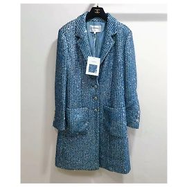 Chanel Jacke aus türkisfarbenem Tweed mit Pailletten Größe 38