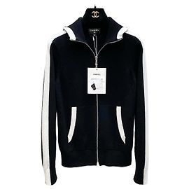 Cardigan Chanel in cashmere con cappuccio e zip multicolore