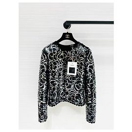 Chanel Wollpullover mit Camellia Pailletten Schwarz