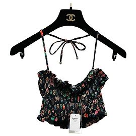 Débardeur Chanel Noir Motif Tons Bijoux Polyester