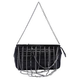 Chanel Chocolate Bar Schultertasche und Clutch mit Rahmen aus schwarzem Lammleder und Multi-Ketten