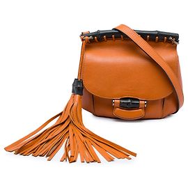 Orange Gucci Small Calfskin Bamboo Nouveau Fringe Crossbody