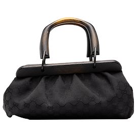 Borsa Gucci GG Canvas con struttura in legno nera