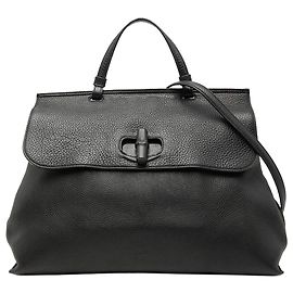 Borsa Satchel Daily Gucci Large in pelle nera con bambù