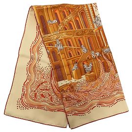 Pañuelo de seda Hermès Les Rivieres De Babel Beige 90