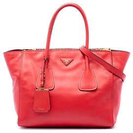 Borsa Satchel Prada in vitello Glace rossa con doppio manico e doppia tasca