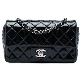 Borsa a tracolla Chanel Mini Rectangular Classic Patent Single Flap nera