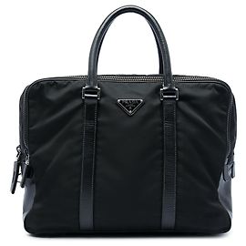 Borsa business Prada in Tessuto con rifiniture in Saffiano nera