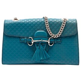 Gucci Emily Medium Microguccissima Schultertasche Blau