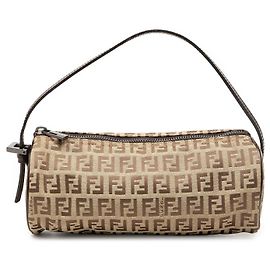 Borsa Pochette Barrel Fendi Zucchino Canvas Beige