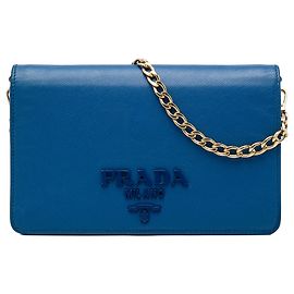 Bolsa Tiracolo Prada Saffiano Lux Monochrome Wallet on Chain Azul